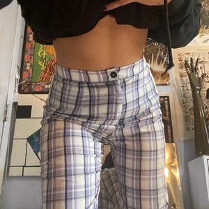 PURPLE PLAID WIDE LEG PANTS